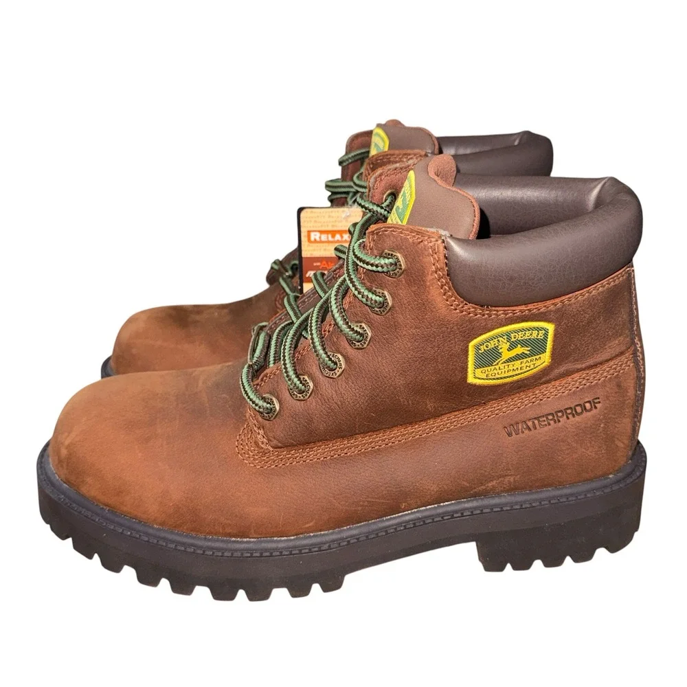 NEW John Deere Skechers Sergeants-Dozer Mens 8.5 Boots Brown Waterproof Leather